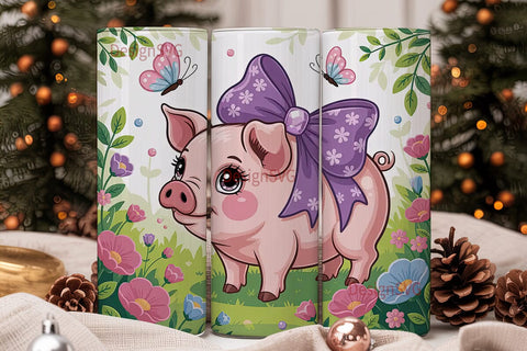 Cute Pig with Flowers 20oz Tumbler Wrap Sublimation DesignSVG 