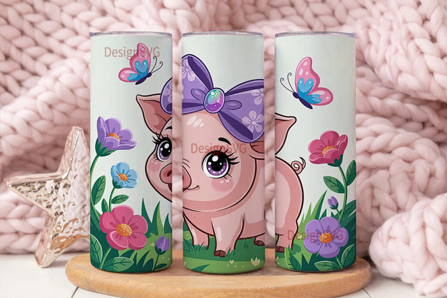 Cute Pig with Flowers 20oz Tumbler Wrap Sublimation DesignSVG 