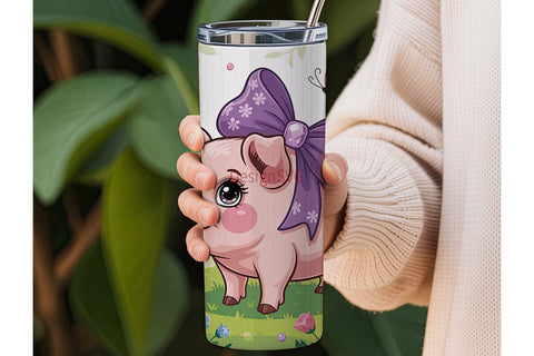 Cute Pig with Flowers 20oz Tumbler Wrap Sublimation DesignSVG 