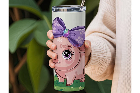 Cute Pig with Flowers 20oz Tumbler Wrap Sublimation DesignSVG 