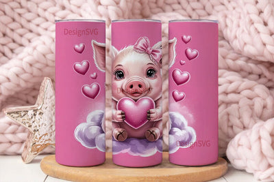 Cute Pig with Heart 20oz Tumbler Wrap Sublimation DesignSVG 