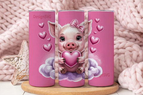 Cute Pig with Heart 20oz Tumbler Wrap Sublimation DesignSVG 