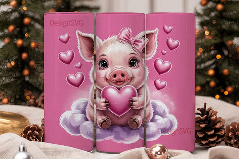 Cute Pig with Heart 20oz Tumbler Wrap Sublimation DesignSVG 