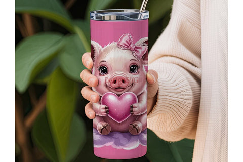 Cute Pig with Heart 20oz Tumbler Wrap Sublimation DesignSVG 