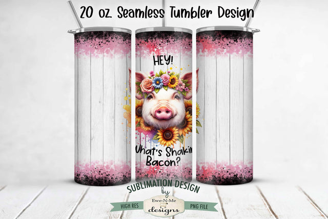 Cute Pig with Sunflowers 20oz Seamless Tumbler Wrap Sublimation Ewe-N-Me Designs 