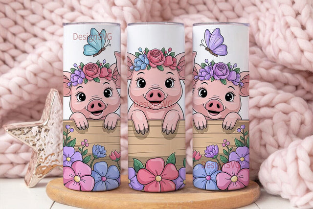Cute Piggies Floral Tumbler Wrap Sublimation DesignSVG 