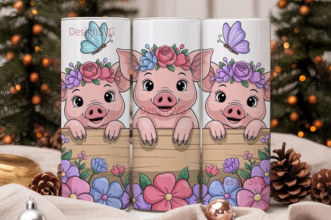 Cute Piggies Floral Tumbler Wrap Sublimation DesignSVG 