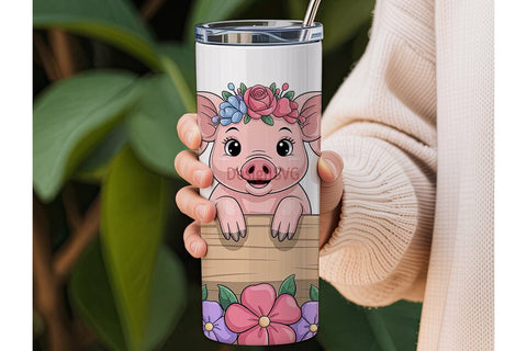 Cute Piggies Floral Tumbler Wrap Sublimation DesignSVG 