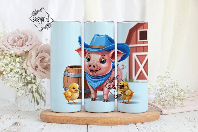Cute Piglet Cowboy 20oz Tumbler Wrap Sublimation sassyprint 