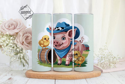 Cute Piglet Cowboy 20oz Tumbler Wrap Sublimation sassyprint 