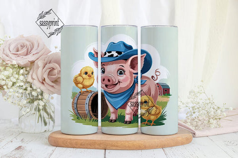 Cute Piglet Cowboy 20oz Tumbler Wrap Sublimation sassyprint 