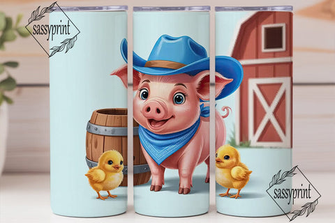 Cute Piglet Cowboy 20oz Tumbler Wrap Sublimation sassyprint 