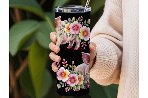 Cute Piglet Floral Tumbler Wrap Sublimation DesignSVG 
