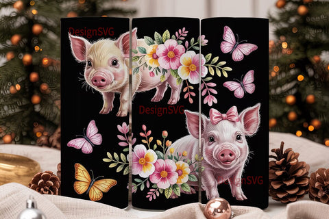 Cute Piglet Floral Tumbler Wrap Sublimation DesignSVG 