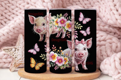 Cute Piglet Floral Tumbler Wrap Sublimation DesignSVG 