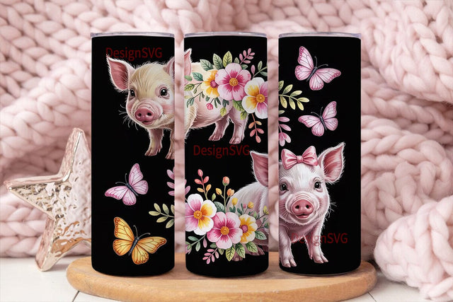 Cute Piglet Floral Tumbler Wrap Sublimation DesignSVG 