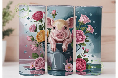Cute Piglet in Bucket Tumbler Wrap Sublimation PixelChick 