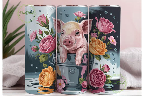 Cute Piglet in Bucket Tumbler Wrap Sublimation PixelChick 
