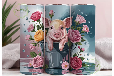 Cute Piglet in Bucket Tumbler Wrap Sublimation PixelChick 