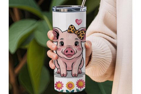 Cute Piglet & Sunflowers 20oz Tumbler Sublimation DesignSVG 