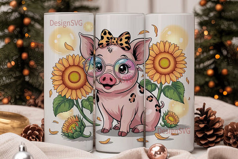 Cute Piglet with Sunflowers 20oz Tumbler Sublimation DesignSVG 