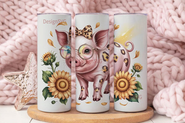 Cute Piglet with Sunflowers 20oz Tumbler Sublimation DesignSVG 