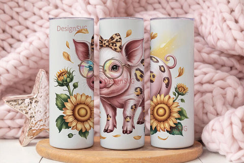 Cute Piglet with Sunflowers 20oz Tumbler Sublimation DesignSVG 