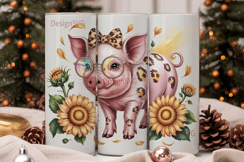 Cute Piglet with Sunflowers 20oz Tumbler Sublimation DesignSVG 