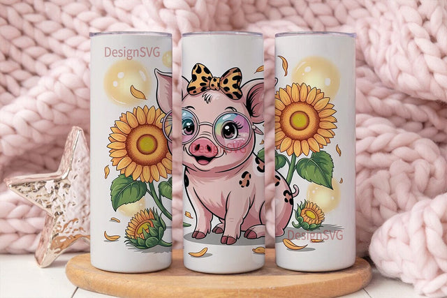 Cute Piglet with Sunflowers 20oz Tumbler Sublimation DesignSVG 
