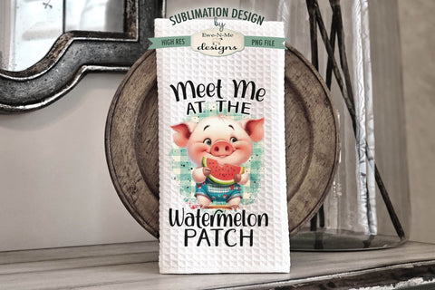 Cute Pigs Watermelon Patch Sublimation Kitchen Towel PNG - Pigs Eating Watermelon Sublimation Ewe-N-Me Designs 