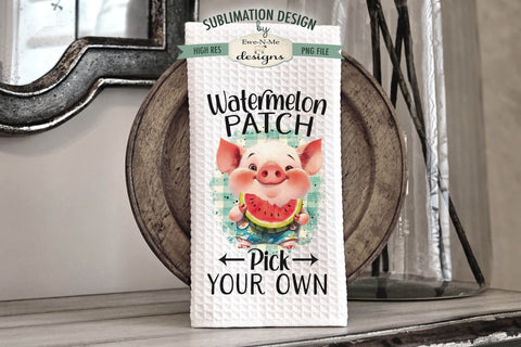 Cute Pigs Watermelon Patch Sublimation Kitchen Towel PNG - Pigs Eating Watermelon Sublimation Ewe-N-Me Designs 