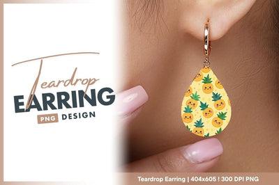 Cute Pineapple Pattern Teardrop Earring Png Sublimation Regulrcrative 
