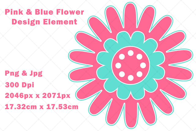 Cute Pink and Blue Flower Illustration Sublimation Karma Genie Graphics 