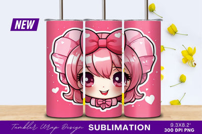 Cute pink anime girl with bows tumbler png Sublimation Regulrcrative 