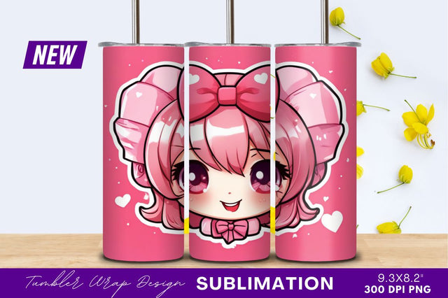 Cute pink anime girl with bows tumbler png Sublimation Regulrcrative 