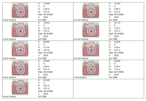 Cute Pink Camera Embroidery Design – Retro Photography Camera Machine Embroidery File, 9 Sizes Embroidery/Applique DESIGNS PatternFeed8 