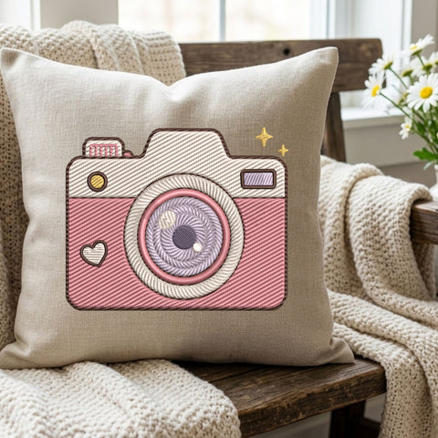 Cute Pink Camera Embroidery Design – Retro Photography Camera Machine Embroidery File, 9 Sizes Embroidery/Applique DESIGNS PatternFeed8 
