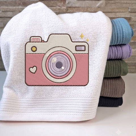 Cute Pink Camera Embroidery Design – Retro Photography Camera Machine Embroidery File, 9 Sizes Embroidery/Applique DESIGNS PatternFeed8 