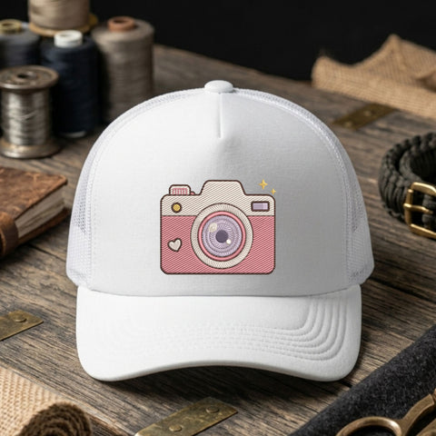 Cute Pink Camera Embroidery Design – Retro Photography Camera Machine Embroidery File, 9 Sizes Embroidery/Applique DESIGNS PatternFeed8 