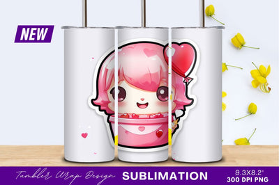 Cute pink cartoon girl with heart balloon Sublimation Regulrcrative 