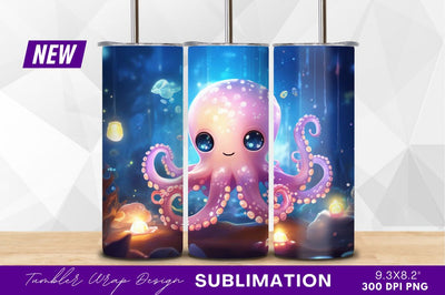 Cute pink cartoon octopus underwater illustration Sublimation Regulrcrative 