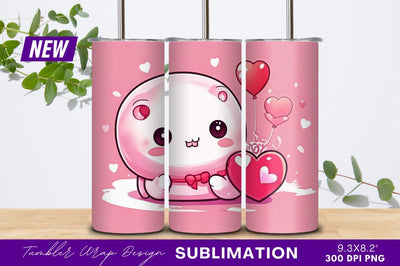 Cute pink character with heart balloons Sublimation Regulrcrative 