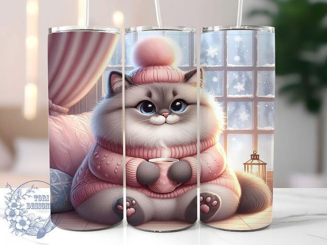 Cute Pink Christmas Cat Tumbler, Winter Pink Cat Wrap, Festive Cat Sublimation Design, Cute Holiday Cup, 20Oz Skinny Tumbler Wrap, Adorable Christmas Mug, Whimsical Winter Cat Design Sublimation ToriDesigns 