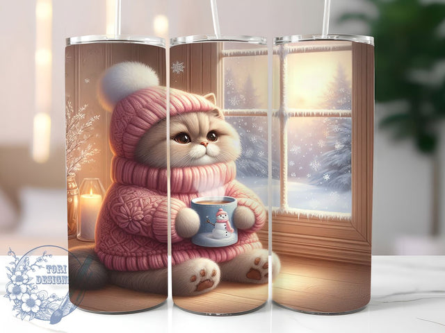 Cute Pink Christmas Cat Tumbler, Winter Pink Cat Wrap, Festive Cat Sublimation Design, Cute Holiday Cup, 20Oz Skinny Tumbler Wrap, Adorable Christmas Mug, Whimsical Winter Cat Design Sublimation ToriDesigns 