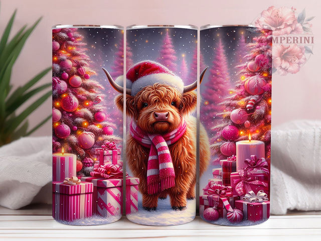 Cute Pink Christmas Cow Tumbler, Cute Highland Cow Wrap, Festive Cow Sublimation, Holiday Farm Cup, 20Oz Skinny Tumbler Wrap, Rustic Cow Mug, Adorable Christmas Design Sublimation Li Zamperini 