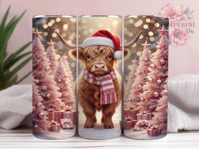Cute Pink Christmas Cow Tumbler, Cute Highland Cow Wrap, Festive Cow Sublimation, Holiday Farm Cup, 20Oz Skinny Tumbler Wrap, Rustic Cow Mug, Adorable Christmas Design Sublimation Li Zamperini 