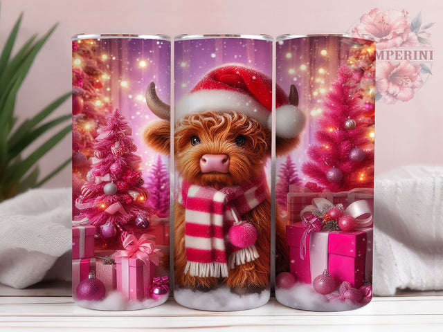 Cute Pink Christmas Cow Tumbler, Cute Highland Cow Wrap, Festive Cow Sublimation, Holiday Farm Cup, 20Oz Skinny Tumbler Wrap, Rustic Cow Mug, Adorable Christmas Design Sublimation Li Zamperini 
