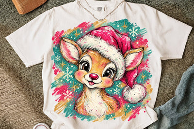 Cute Pink Christmas Deer Sublimation PNG SVG DesignDestine 