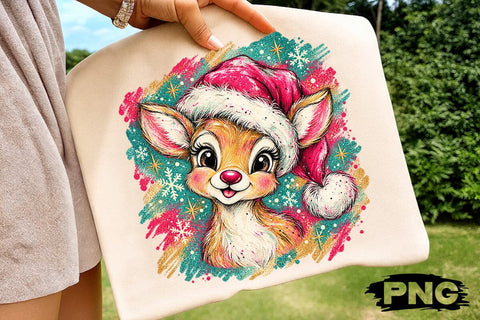 Cute Pink Christmas Deer Sublimation PNG SVG DesignDestine 