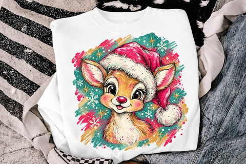Cute Pink Christmas Deer Sublimation PNG SVG DesignDestine 